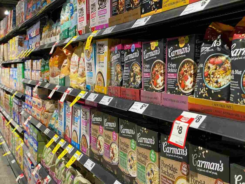 rows of food for sale at the supermarket